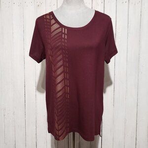 Xersion M Top Tee Burgundy Short Sleeve Active Athletic Casual‎ Athleisure
